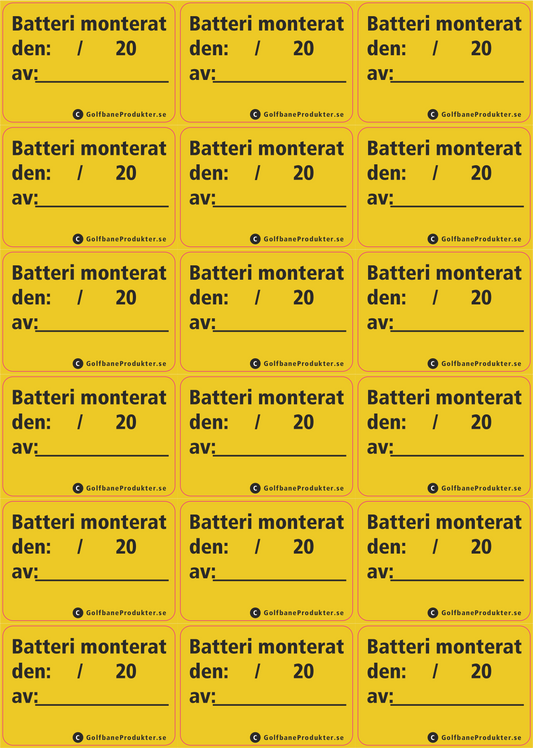 Klistermärke: "Batteri monterat..."