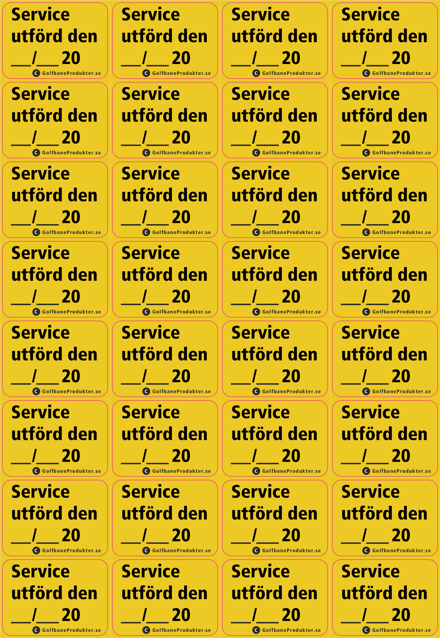 Klistermärke: "Service utförd..."