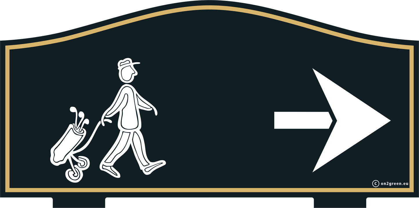 Golfskylt: NEXT TEE - Golfmand pil höger