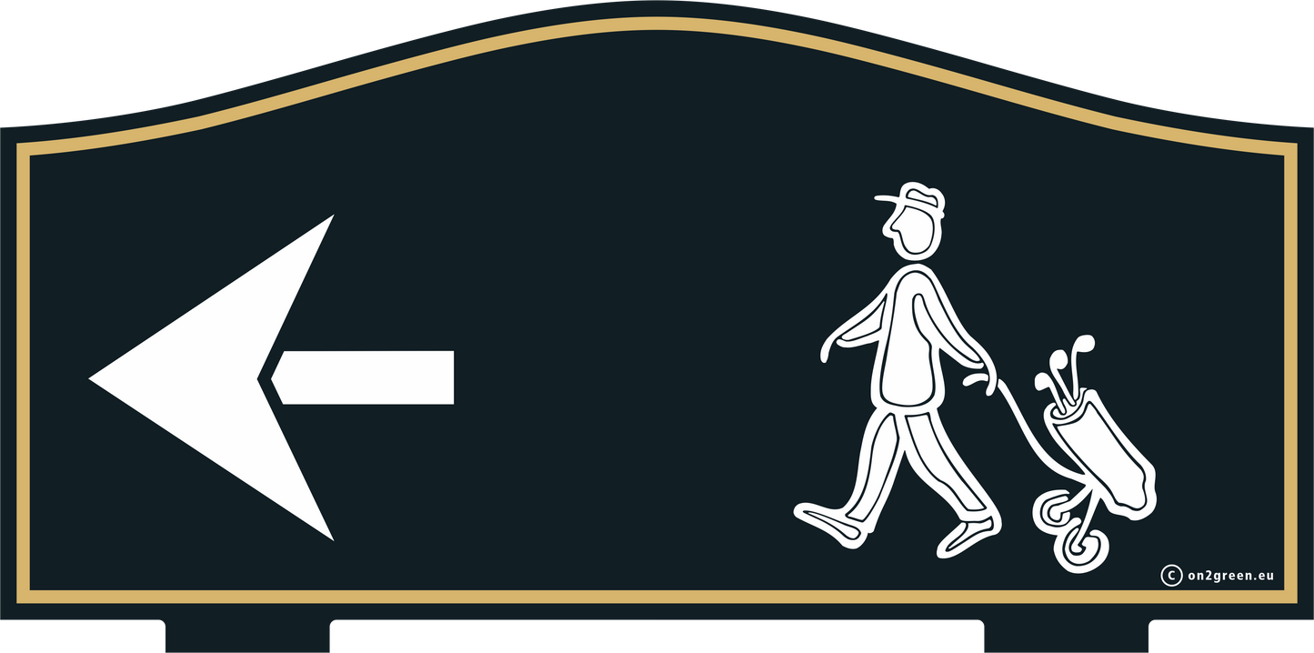 Golfskylt: NEXT TEE - Golfmand pil vänster