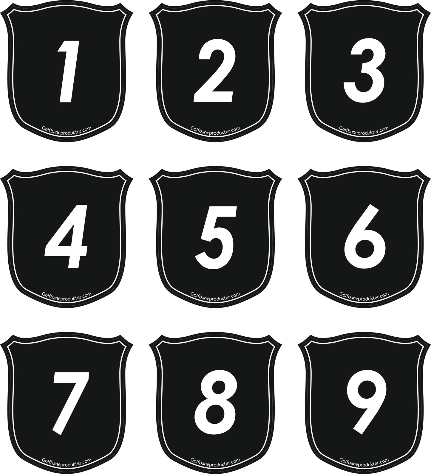 Håltal 1-9 för Skjold Putting Green flaggor