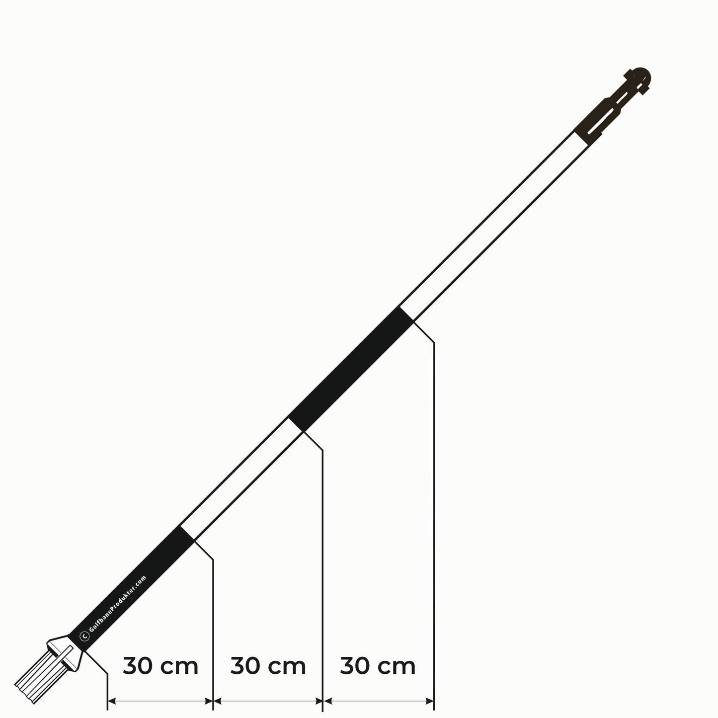 Golfflaggstång 5 fot i vit med 2 svarta fält