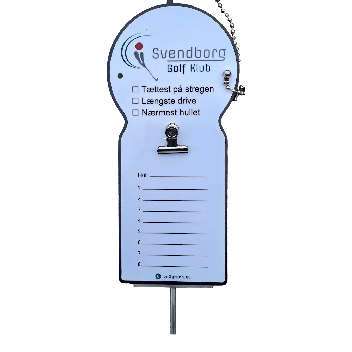 Närmast hållet skylt med måttband