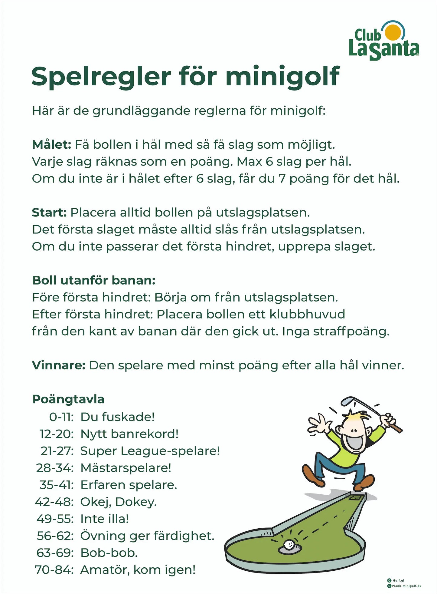 Regelskylt för minigolf / äventyrsgolf