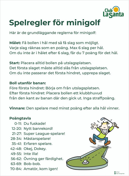 Regelskylt för minigolf / äventyrsgolf