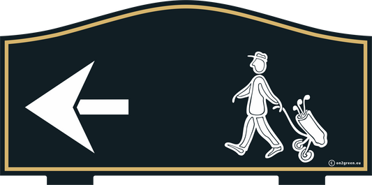 Golfskylt: NEXT TEE - Golfmand pil vänster