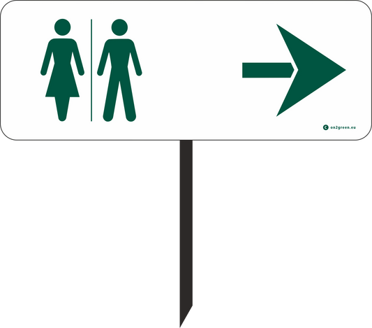 Golfskylt: Toilet symbol + pil höger