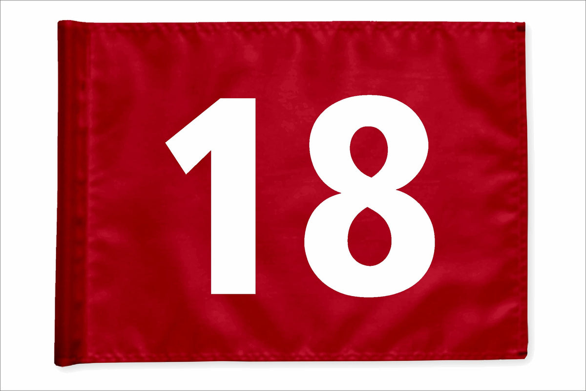 Stykvis golfflag, rød, nummer 18
