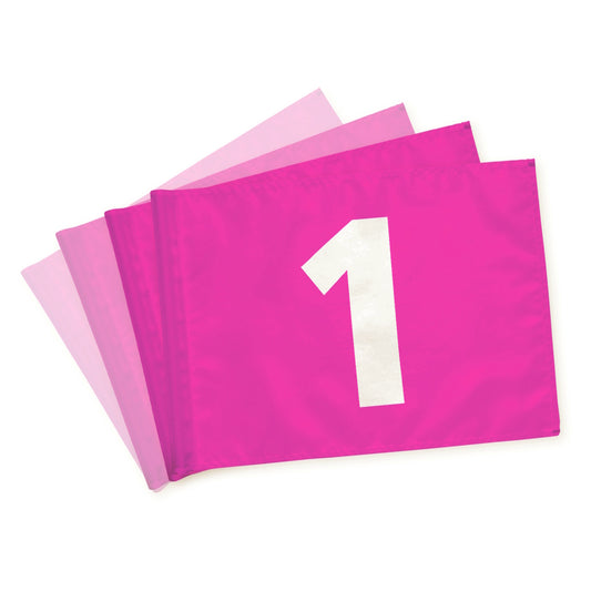 Golfflagga 1-9, pink med vita siffror, dubbelsidigt, 200 gram flaggduk