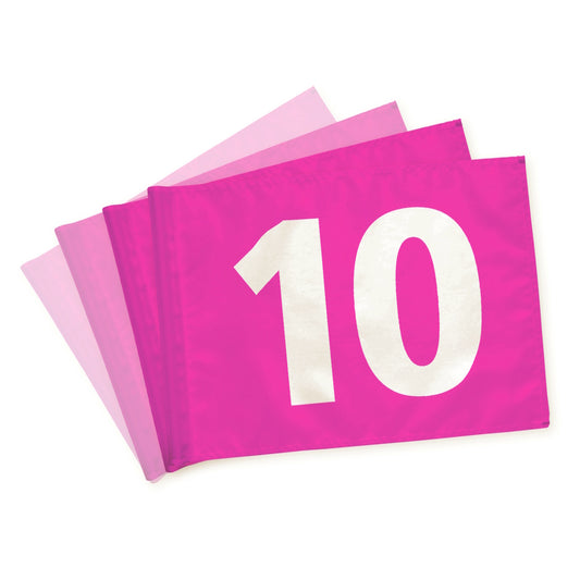 Golfflagga 10-18, pink med vita siffror, dubbelsidigt, 200 gram flaggduk