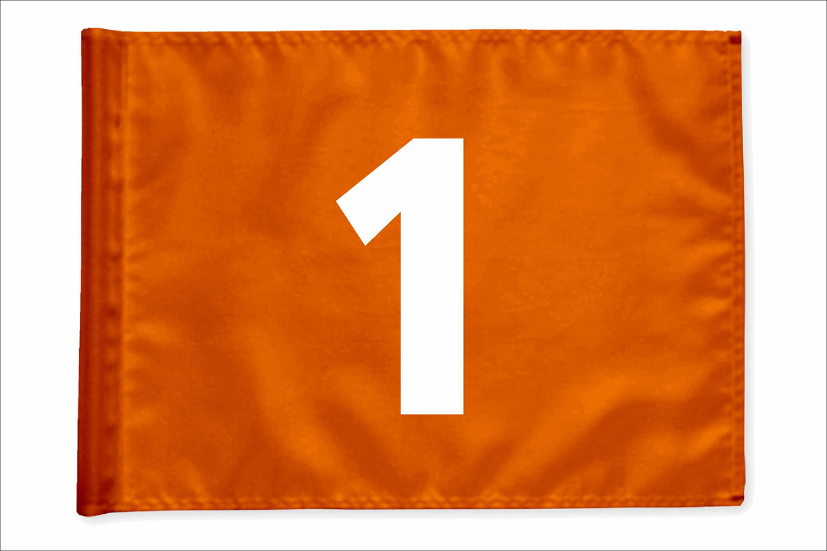 Stykvis minigolfflag, orange, nummer 1