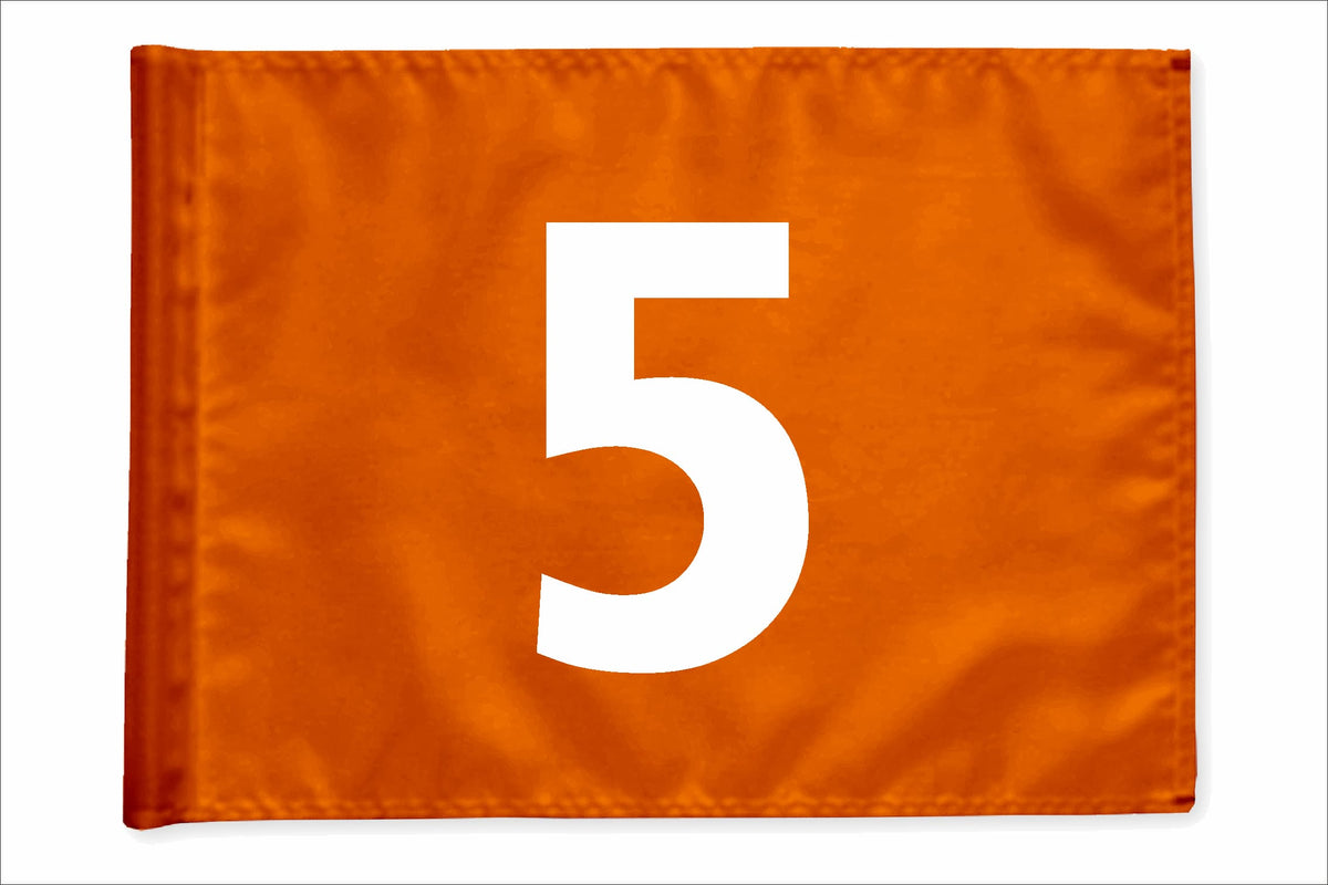 Stykvis minigolfflag, orange, nummer 5